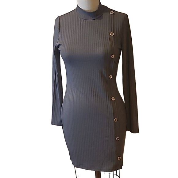 💲1️⃣0️⃣ Bundled ✔️Ribbed Bodycon Mini Button Accent Dress Dark Grey  sz S, M - Picture 4 of 14